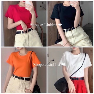 Áo thun trơn cotton basic cổ tròn Áo thun trơn form rộng