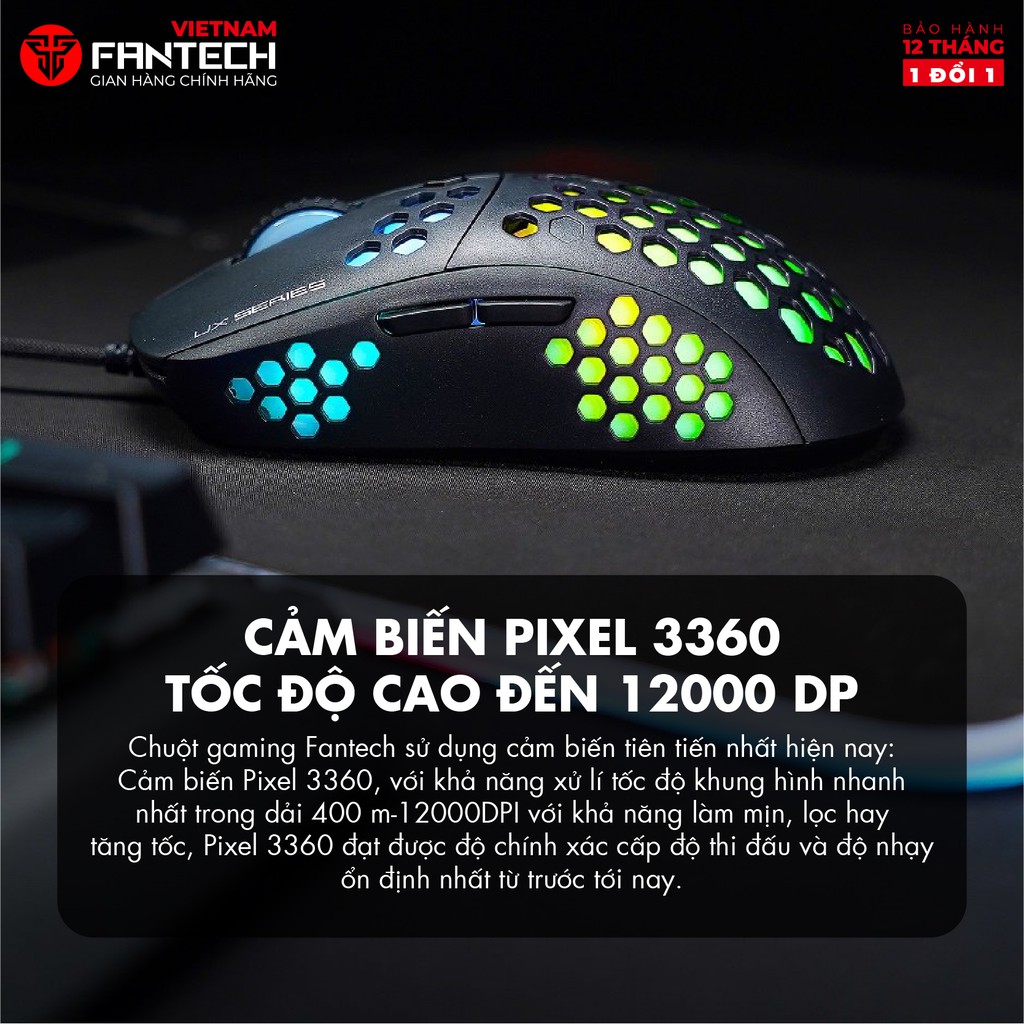 Chuột Gaming Có Dây Fantech UX2 HIVE 12000DPI LED RGB 16,8 Triệu Màu 6 Phím Macro - Hãng Phân Phối Chính Thức