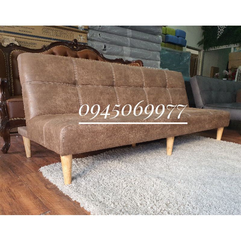 Sofa giường bọc da simili màu nâu da bò - Dài 1m8 - 6 chân