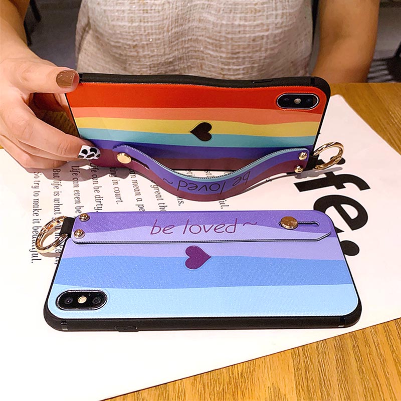 Samsung A42 A32 A52 A12 A72 A31 A50 A50S A30S A70 A51 A71 4G 5G A7 2018 Case Wristband Rainbow Cases Phone Casing