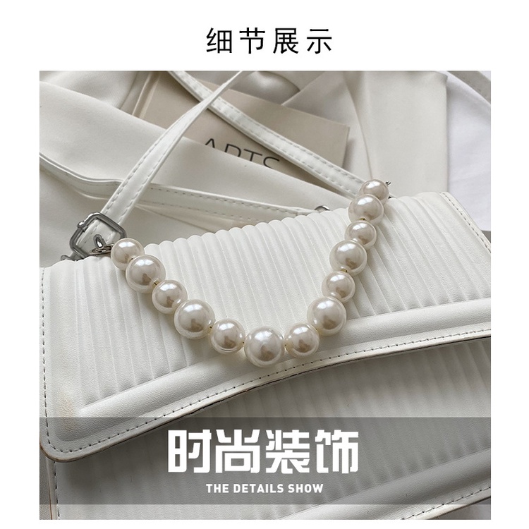 Túi Đeo JASMIN NOIR Chéo Nắp Gập In Họa Tiết Kẻ Sọc Đính Ngọc Trai Thời Trang Cho Nữ