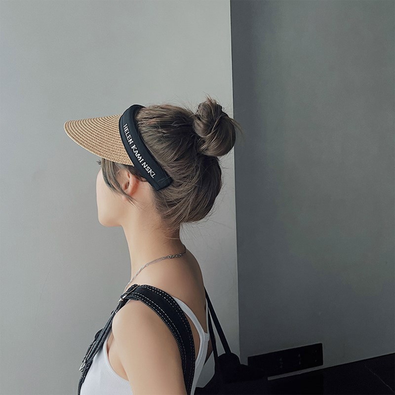 Mũ Lưỡi Trai Nửa Đầu Bằng Cói Thêu Chữ Phong Cách Thể Thao Thời Trang Mùa Hè