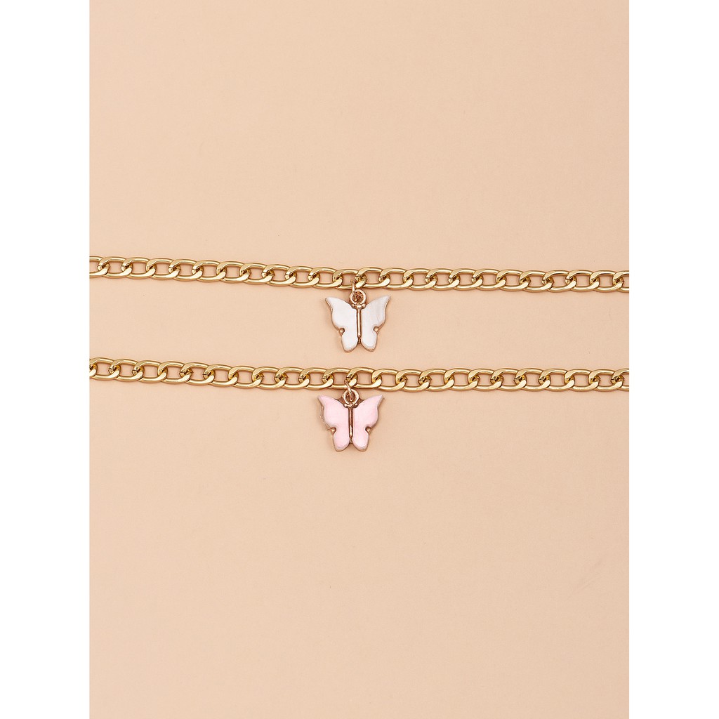 Bộ 2 vòng lắc chân mạ vàng 18K mặt hình bươm bướm phong cách Hàn Quốc dễ thương | BigBuy360 - bigbuy360.vn