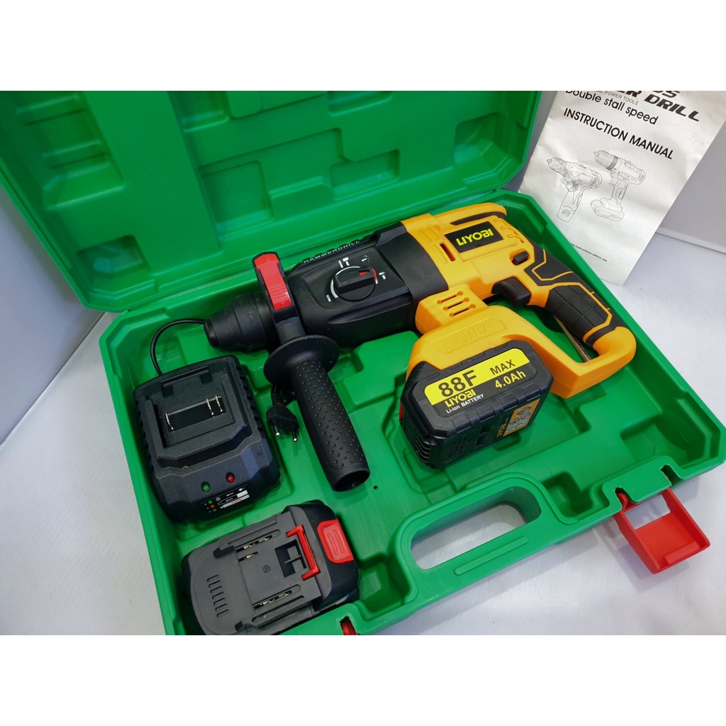 LIYOBI-Bộ máy khoan đục 3 chức năng không chổi than dùng pin 4 Ah 21V cao cấp(công suất thực)