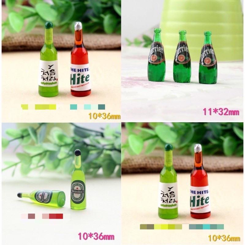 Chai bia nước trái cây xanh phụ kiện trang trí charm slime