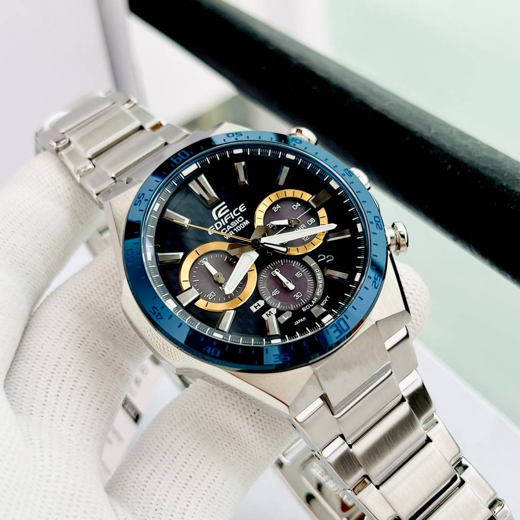 Đồng Hồ Nam Thể Thao Casio Edifice EQS-800BCD-2A Mặt Xanh Carbon Dây Thép Pin Năng Lượng Mặt Trời Fullbox Bảo Hành 1 Năm