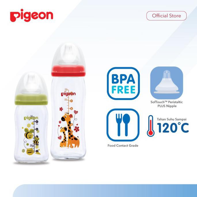 Bình Sữa Thủy Tinh Cổ Rộng In Hình Hươu Cao Cổ Alway There Is A Pigeon 240ml