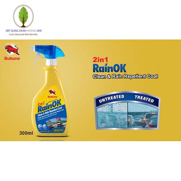 Dung dịch vệ sinh kính chống bám nước mưa 2in1 Bullsone RainOK 300ml