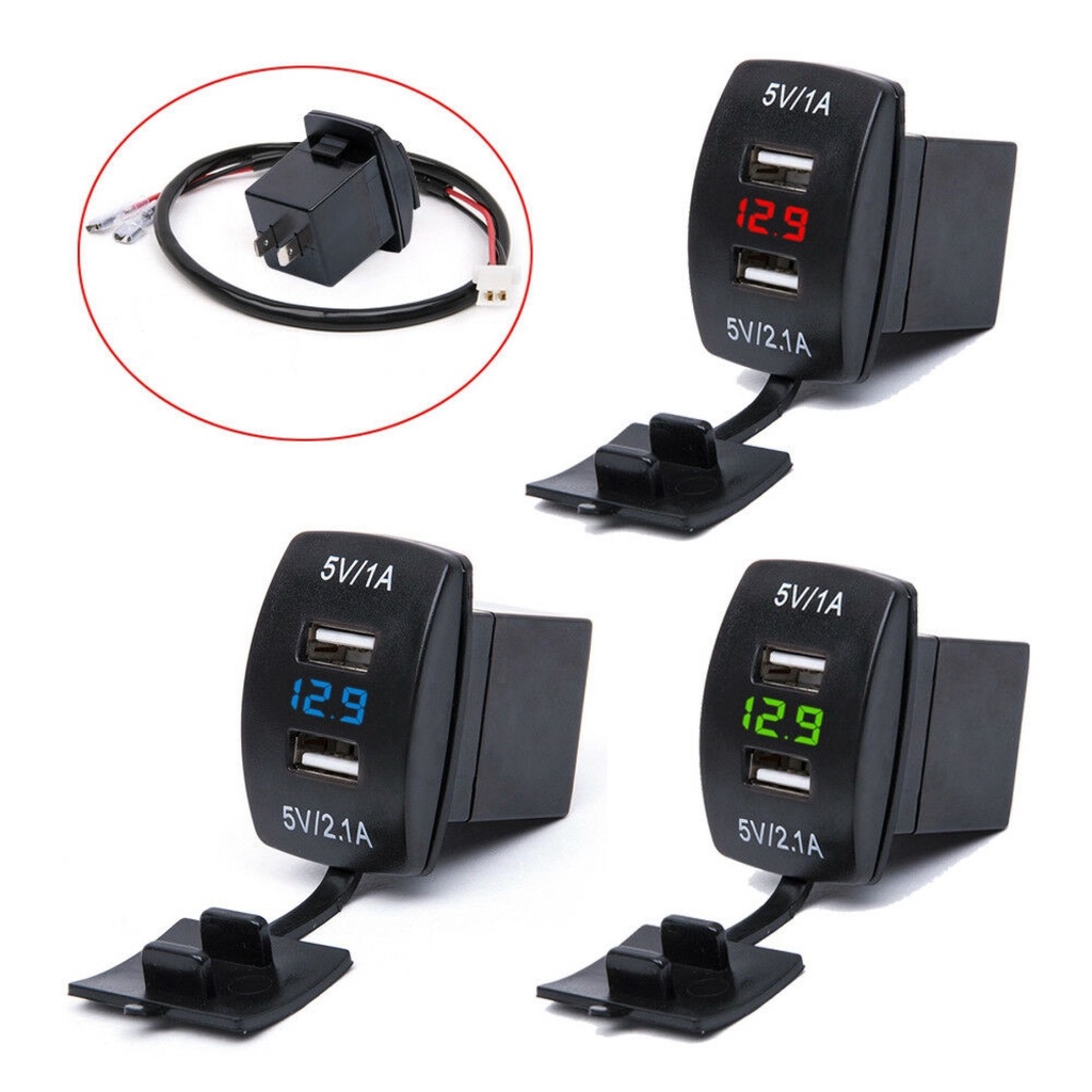 Ổ cắm sạc điện 02 cổng USB 3.1A có đèn LED chất liệu nhựa chống nước dành cho xe máy xe hơi - INTL
