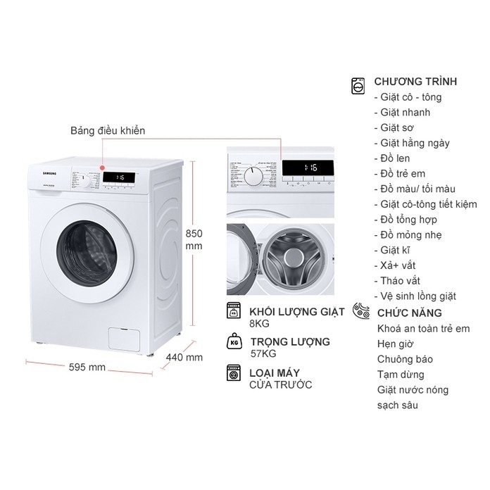 Máy giặt Samsung Inverter 8 kg WW80T3020WW/SV (Miễn phí giao tại HCM-ngoài tỉnh liên hệ shop)