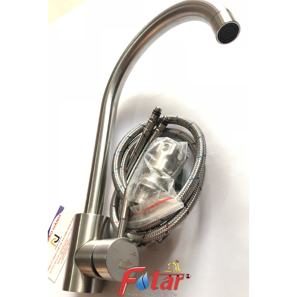 [VÒI TRÒN NƯỚC MẠNH] Vòi Rửa Chén Bát Nóng Lạnh INOX 304 N4002 Fotar Quay 360 độ dùng được 2 hộc chậu và 2 dây VÒI SỐ 6 | BigBuy360 - bigbuy360.vn