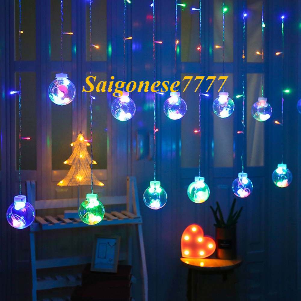 Dài 4 Mét 12 Bóng Đèn Led Hình Cầu Cherry Ball Trang Trí Ngoài Trời Noel Lễ Tết Rèm Đèn Led Chống Nước Xài Điện 220V