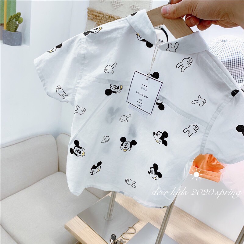 Áo Sơ Mi Cho Bé Trai Họa Tiết Mickey Phân Loại Cộc Tay Đủ Size 8-17Kg V352 - NamKidShop