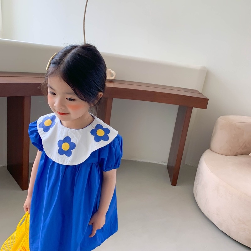 Đầm Tay Phồng Cổ Bẻ In Họa Tiết Hoa Dễ Thương Phong Cách Phương Tây Cho Bé Gái 1-6 Tuổi