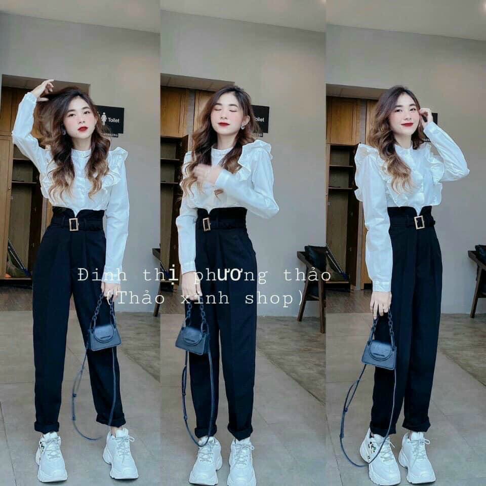 [FreeShip]Quần tây âu nữ cao cấp lưng cao màu đen kiểu baggy chân dài miên man kiểu dáng đẹp chất vải mềm-qtn014