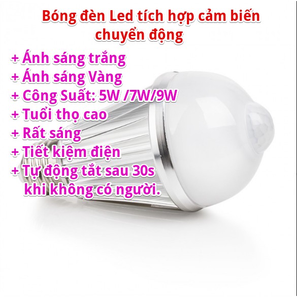 Bóng Đèn LED Lắp Nhà Vệ Sinh, Đèn Cầu Thang, Đèn Hành Lang - Tự động Bật Đèn Khi Có Người (Tích hợp mắt thần hồng ngoại)