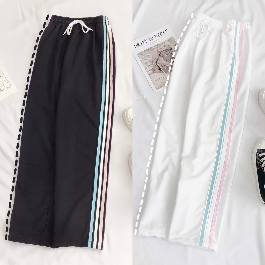 Quần dài ống rộng sọc cầu vồng thể thao nam nữ unisex chất cotton mát mịn | BigBuy360 - bigbuy360.vn