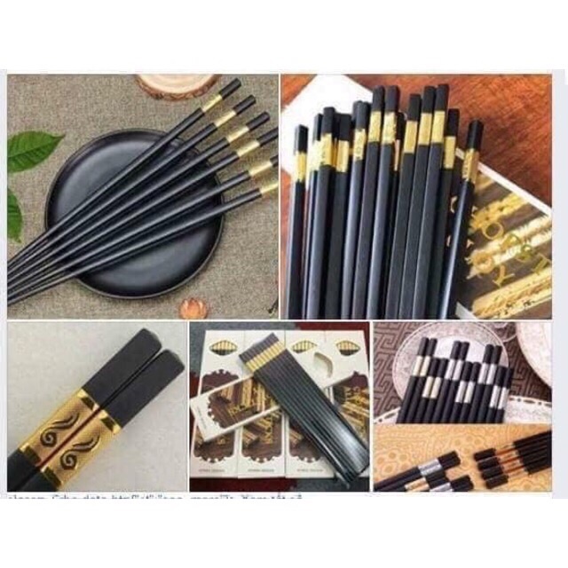 𝐅𝐑𝐄𝐄 𝐒𝐇𝐈𝐏   hộp 10 vỉ đũa ăn  mạ vàng cao cấp