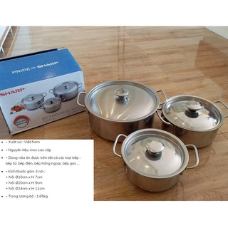 Bộ nồi inox 3 đáy Sharp