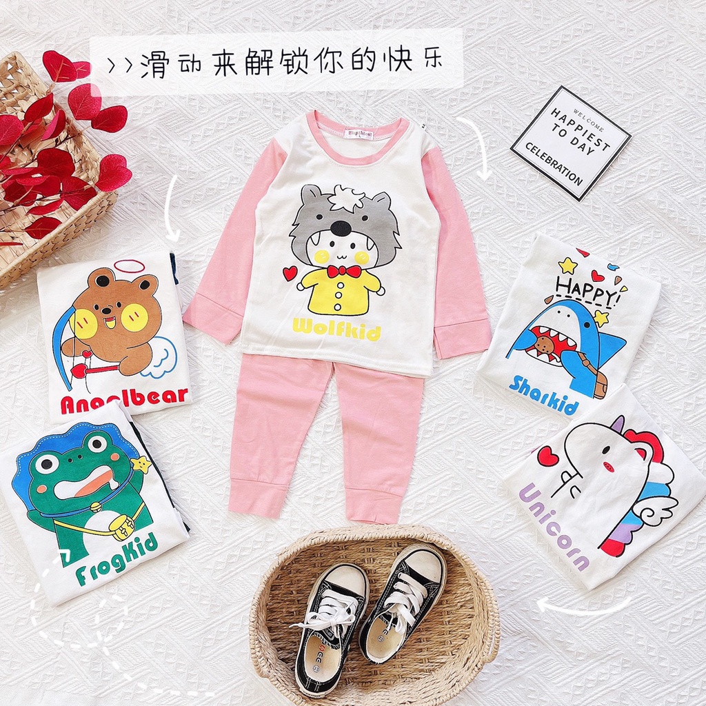 Bộ quần áo cotton mềm co giãn cho bé trai bé gái quần áo thu đông