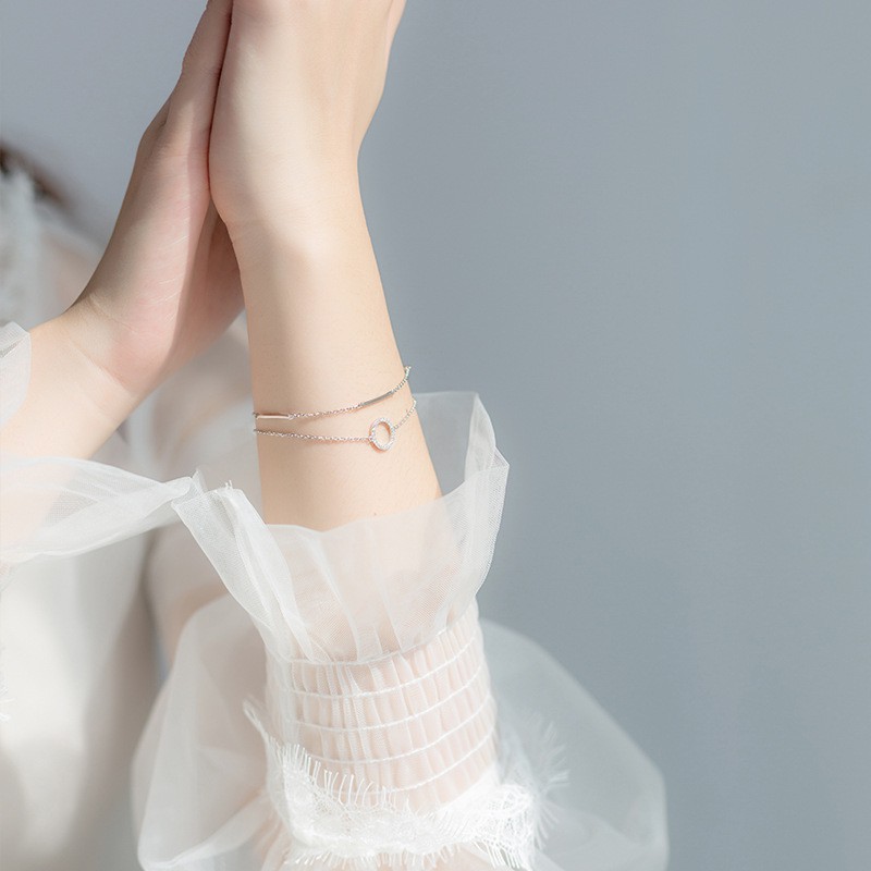 Vòng tay nữ bạc Ý s925 hai lớp mặt tròn S2757 - AROCH Jewelry