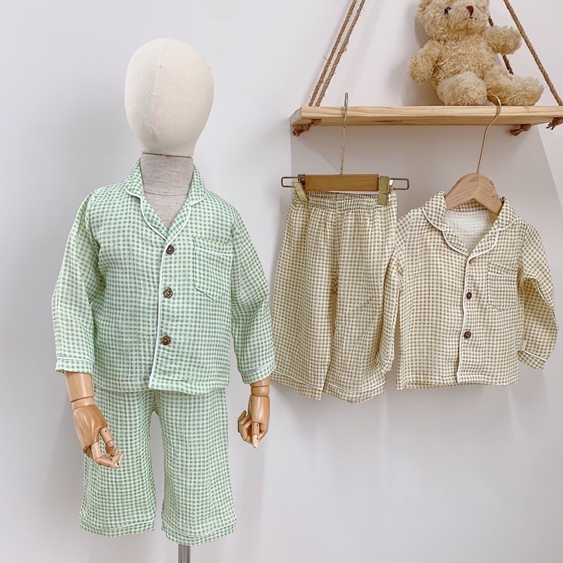 xô muslin 2 lớp caro xám siêu sang may đồ cho bé