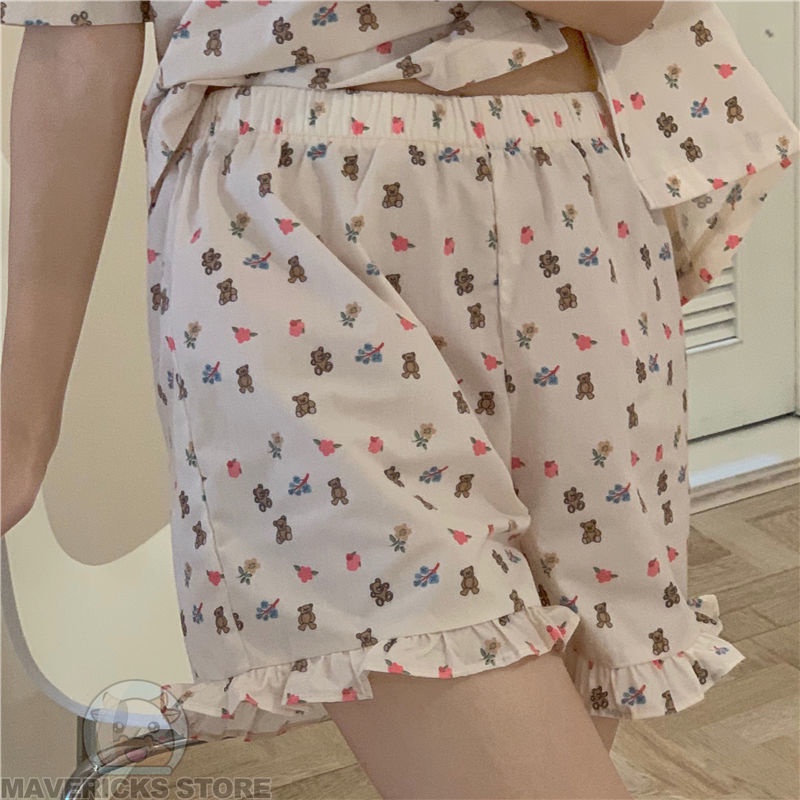 Bộ Đồ Ngủ Ngắn Tay Họa Tiết Gấu Hoạt Hình Đáng Yêu Thời Trang Mùa Hè Nhật Bản