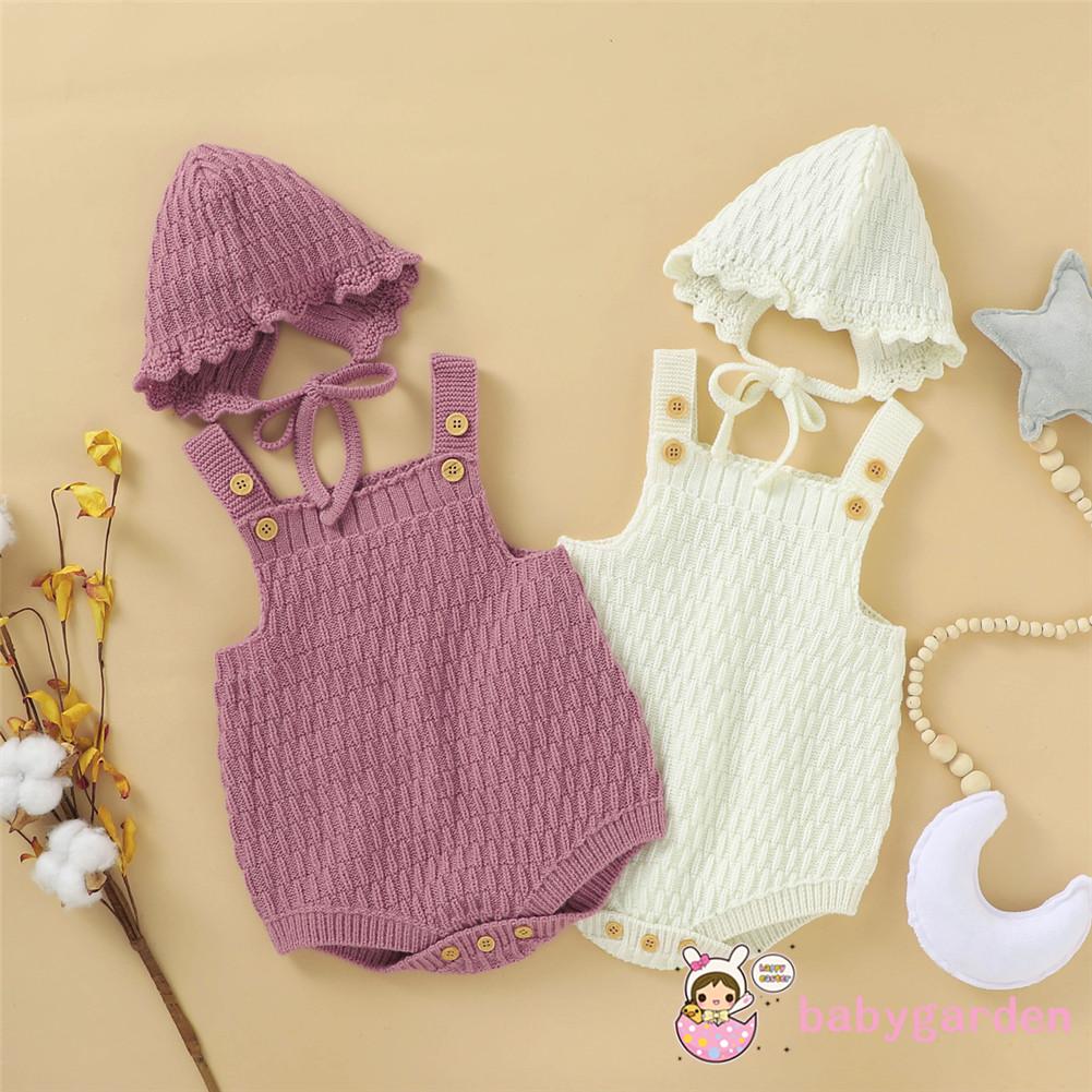 Set romper không tay kèm mũ len thời trang xinh xắn cho bé gái