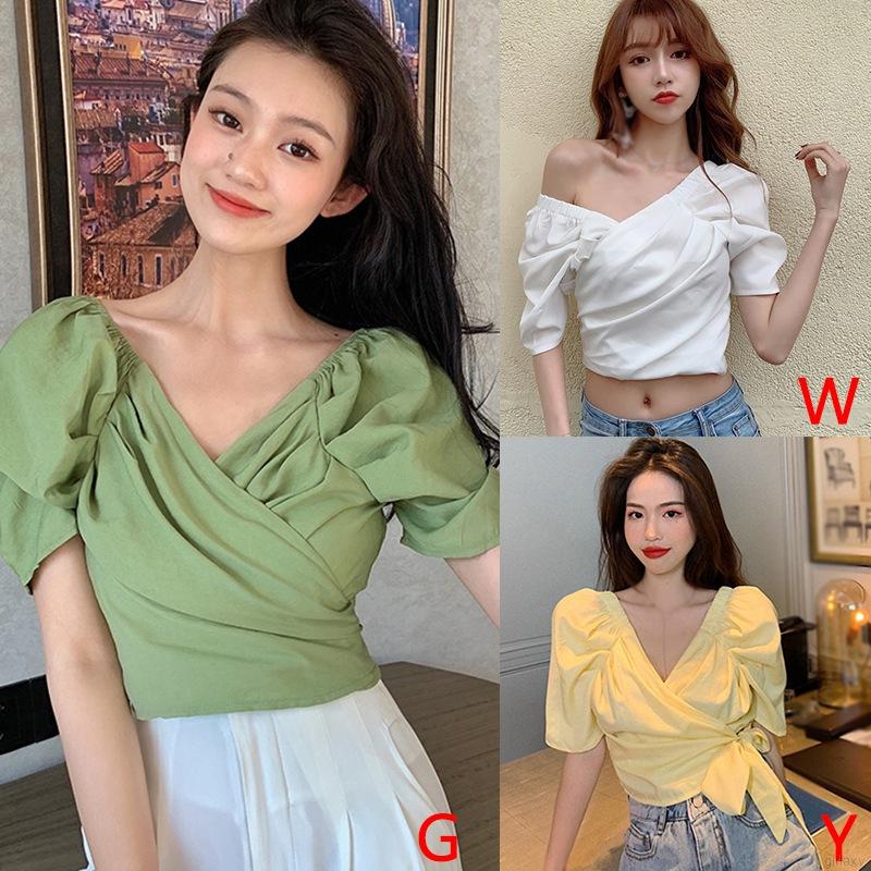 Áo Kiểu Nữ Ngắn Tay Cổ Chữ V Thời Trang Hàn