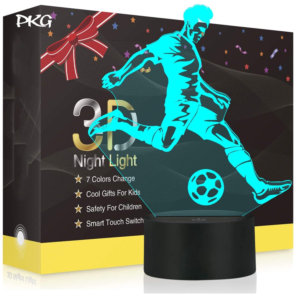 Đèn Ngủ Led 3D Hình Cầu Thủ Bóng Đá Quà Tặng Trang Trí cảm ứng có Điều khiển từ xa nháy sáng 16 màu