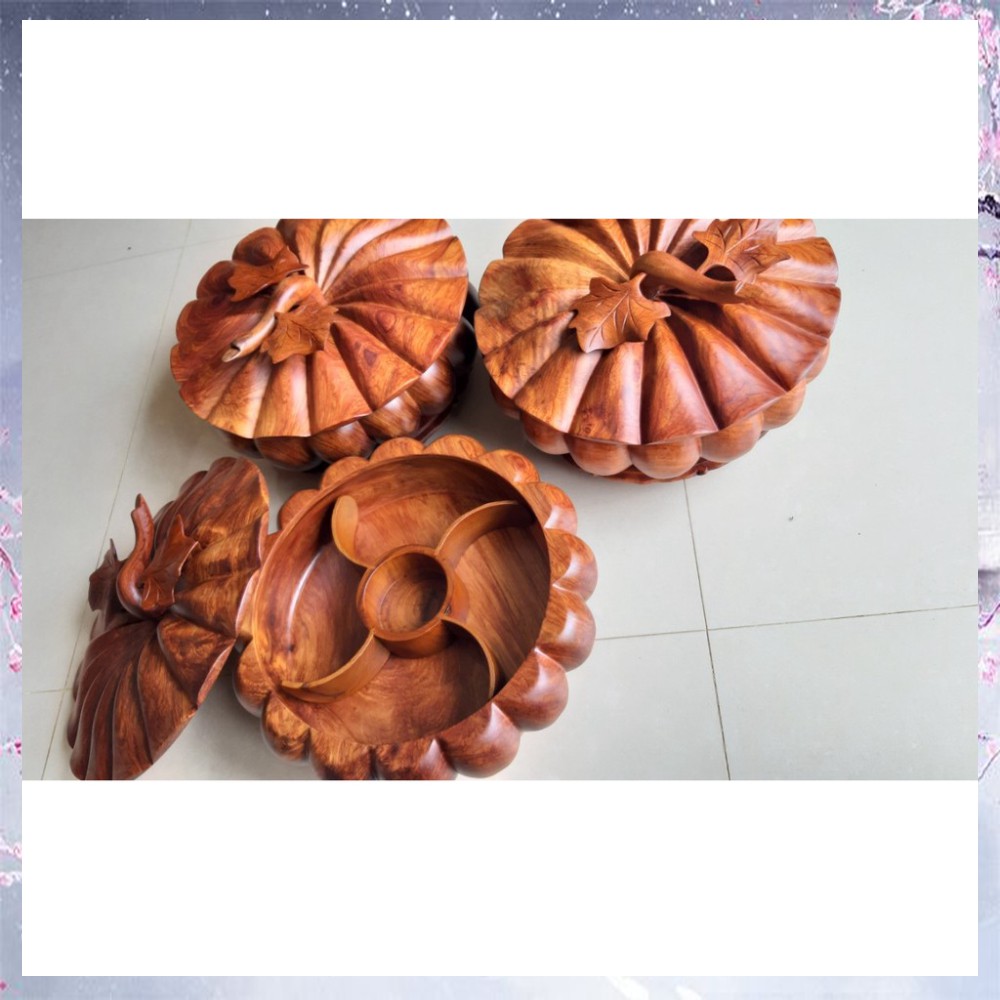 Hộp đựng bánh kẹo, khay đựng mứt ngày tết gỗ hương nguyên khối quý