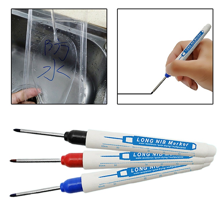 New 3pcs Long Head Marker Pens Waterproof Permanent Colorful Deep Hole Pen