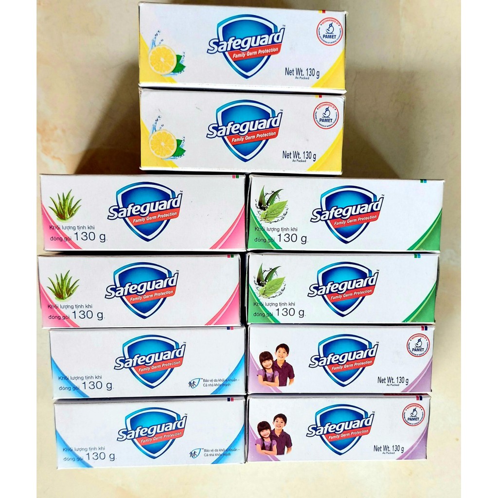 Xà bông cục Safeguard 130g màu xanh, màu vàng, màu trắng, màu tím và màu hồng