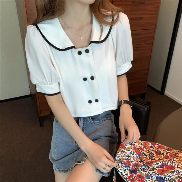 Áo Sơ Mi Cổ Búp Bê Tay Ngắn Phồng JL-TX-318