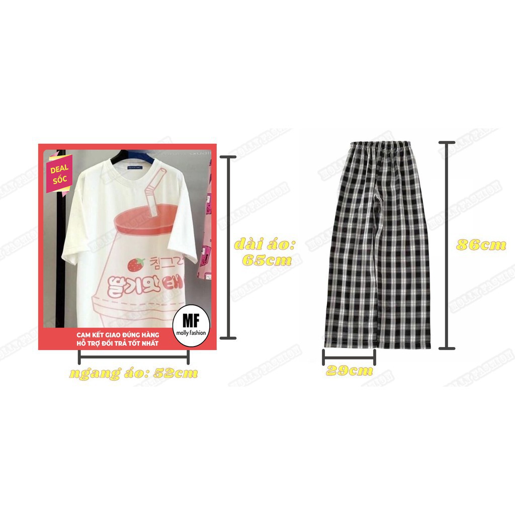 Set Đồ Bộ Nữ Quần Caro Kate Ống Rộng KHỦNG LONG BỰ KLONG BỰ * Đồ Bộ Hoạt Hình Freesize S.I.Z Fashion | BigBuy360 - bigbuy360.vn