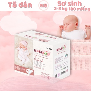 Thùng bỉm dán rose baby đủ size nb 180 miếng/ s 168 miếng/ m 156 miếng/ l 144 miếng