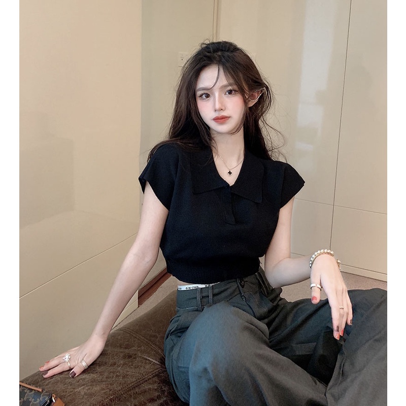 Áo thun QKOOLE thiết kế cổ bẻ phong cách Hàn Quốc thời trang cho nữ