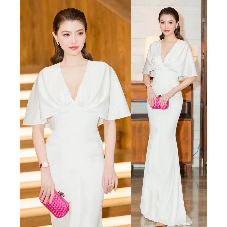 Đầm dạ hội kiểu hở ngực đuôi cá tay cánh dơi (HÀNG CAO CẤP)