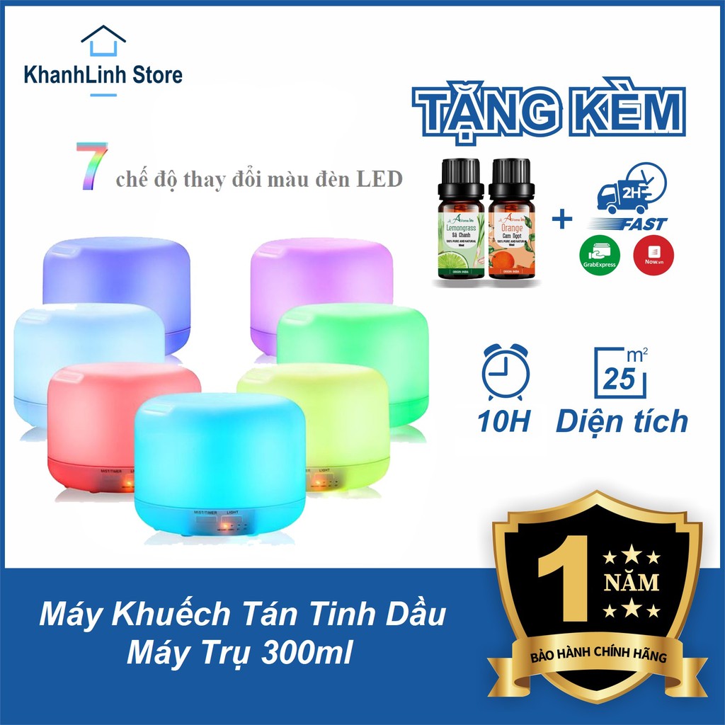 Máy khuếch tán tinh dầu tròn dung tích 300ml có điều khiển remote từ xa