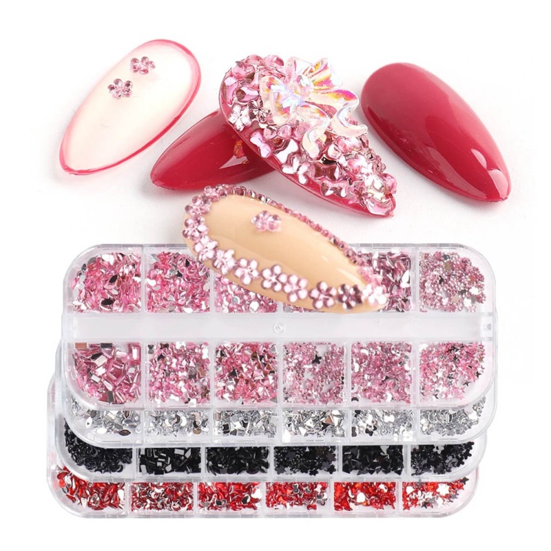 Hộp 12 Ngăn Đựng Phụ Kiện Trang Trí Móng Tay Nghệ Thuật 3D Nhiều Kích Cỡ DIY