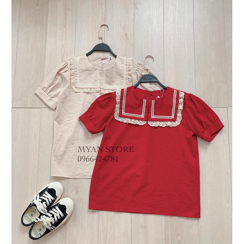 Áo sơ mi bèo viền ren cộc tay | BigBuy360 - bigbuy360.vn