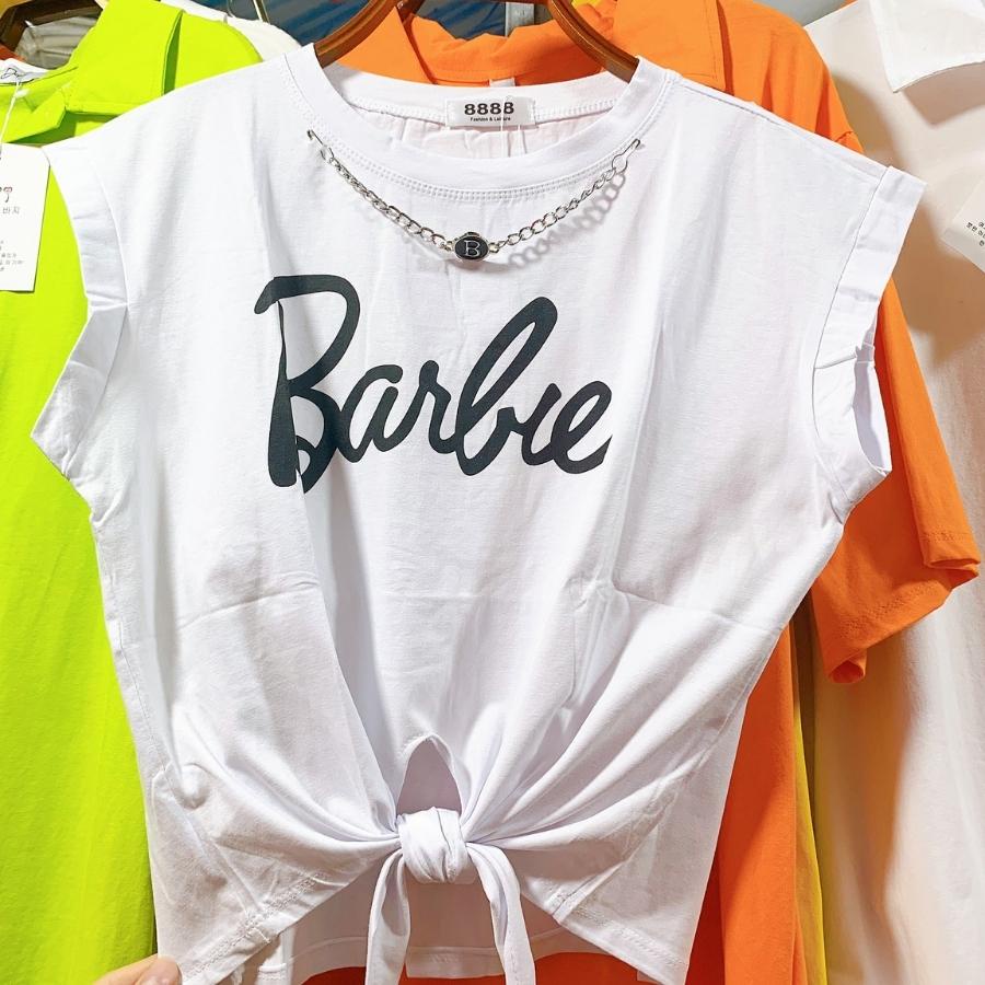 Áo Croptop nữ, áo croptop kiểu chất cotton mát dây buộc thiết kế trẻ trung cá tính in hình chữ Barbie