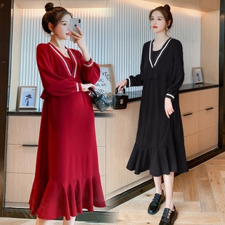 NSCAT-đầm bà bầu 2021 xu hướng thời trang mới siêu dễ thương hàn quốc tua rua qua đầu gối dáng suông vừa vặn