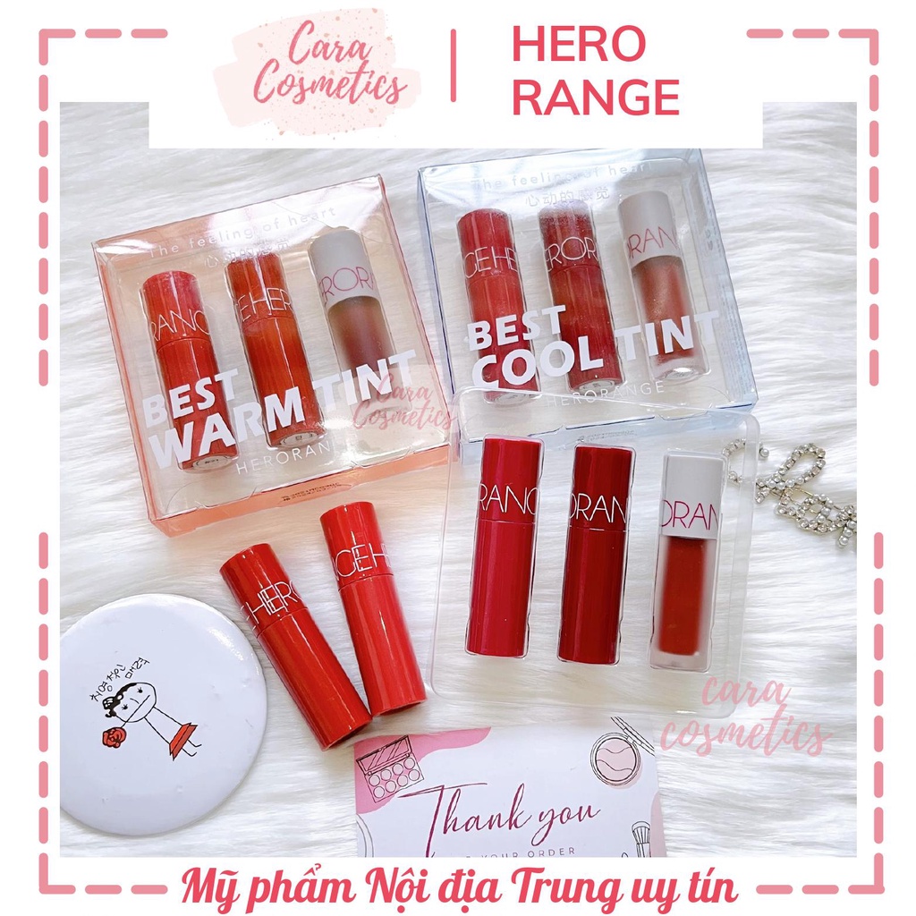 [Ảnh Thật] Set son kem lì 3 màu HERORANGE dạng tint mềm mịn siêu xinh (set son lùn)❤️❤️❤️