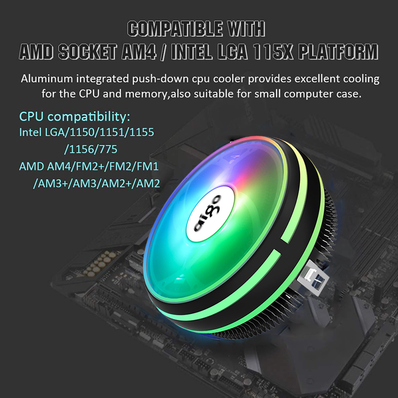 Aigo CPU Cooler 120mm PWM Fan 12V 4Pin RGB Air CPU Cooling Computer LGA 1150 1151 1155 1366 I3 I5 I7 AM3 AM4 Quiet PC CPU Cooler