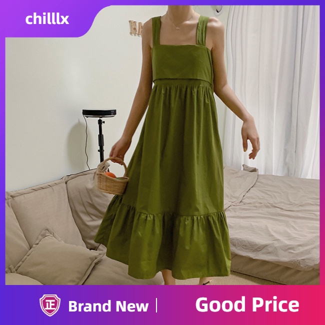 Đầm Hai Dây Dáng Chữ A Hở Lưng Cột Nơ Màu Xanh Bơ Thời Trang Cho Bạn Gái