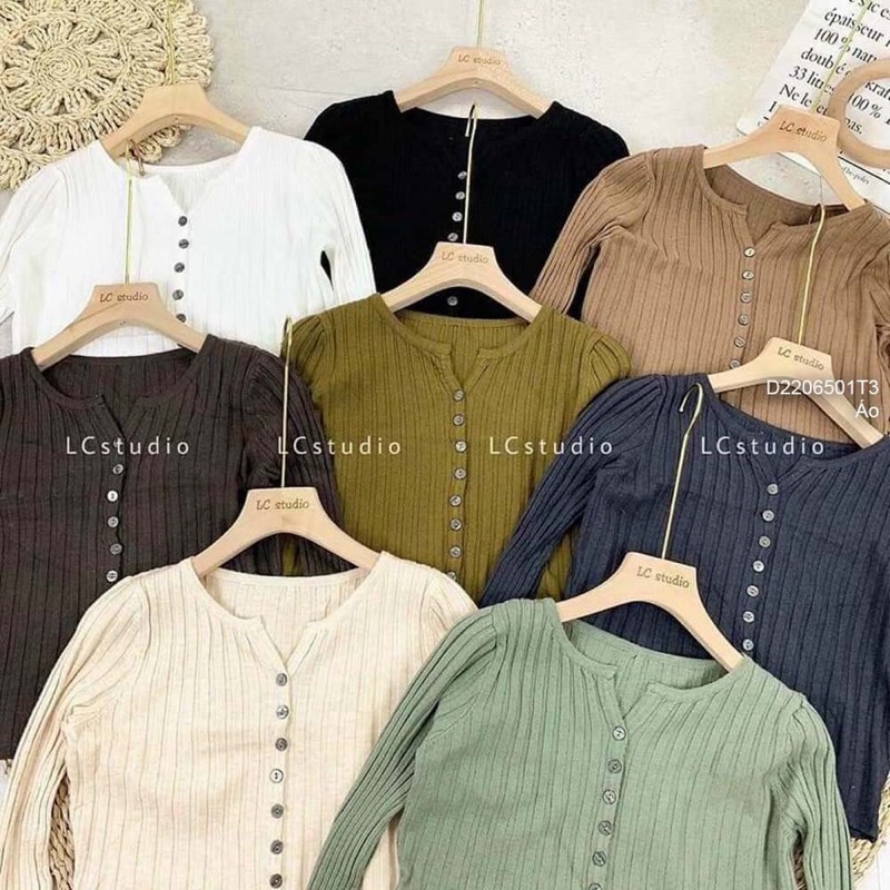 Áo len gân phối nút gài dài tay TT2206