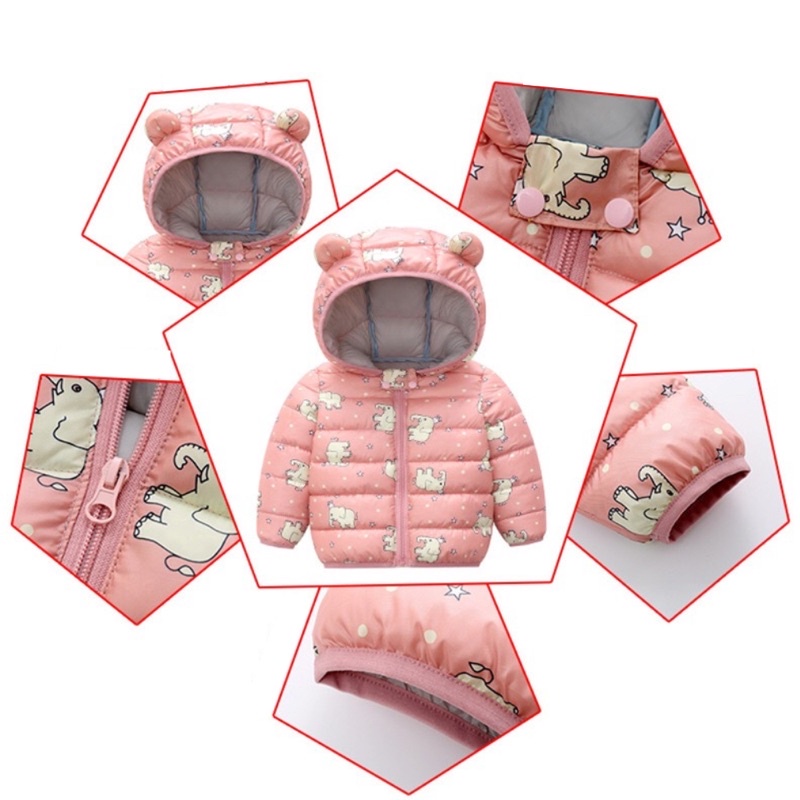 Áo phao gấu có mũ siêu nhẹ, siêu ấm cho bé từ 1-4 tuổi