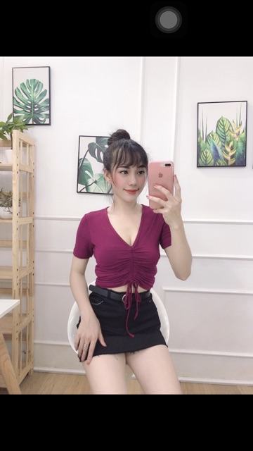 Áo rút ngực tay ngắn hình chụp thật kèm video