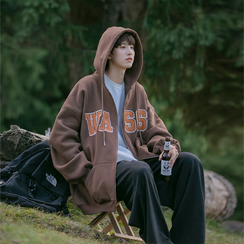 Áo hoodie Dài Tay Có Khóa Kéo In Chữ Thời Trang Cho Nam Nữ